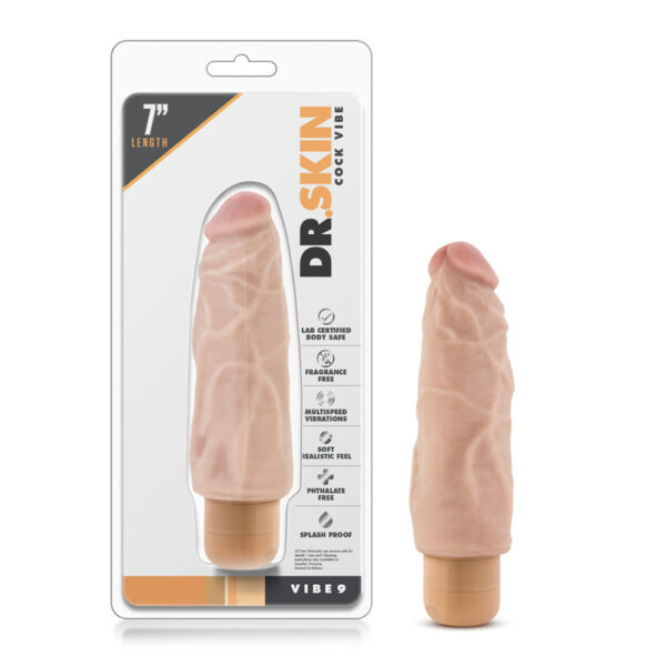 735380113438 Dr. Skin Cock Vibe #9 - 7.5" Vibrating Cock Beige