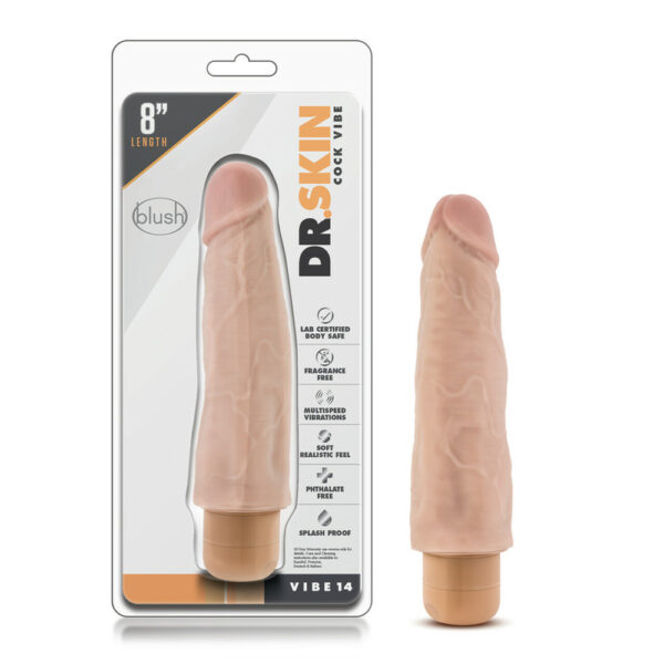 735380113834 Dr. Skin Cock Vibe #14 - 8" Vibrating Cock Beige