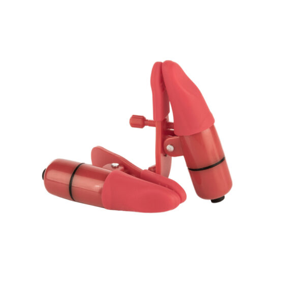 752875951917 2 Vibrating Nipple Clamps Red