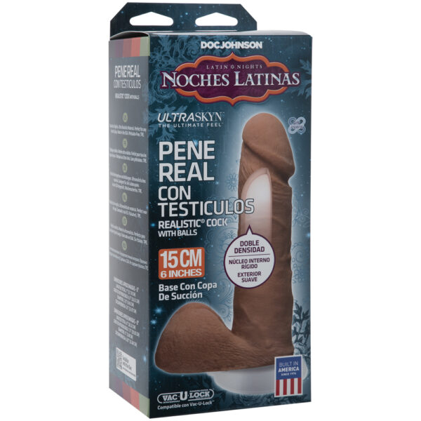 782421007485 Noches Latinas - ULTRASKYN Pene Real Con Testiculos Base Con Vac-U-Lock Copa De Succion - 6" Caramel