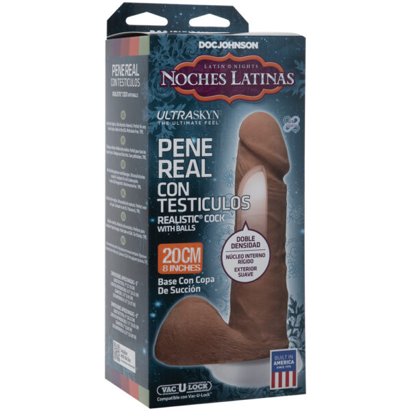 782421007492 Noches Latinas - ULTRASKYN Pene Real Con Testiculos Base Con Vac-U-Lock Copa De Succion - 8" Caramel