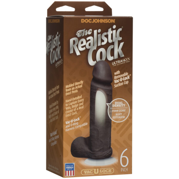 782421014292 The Realistic Cock - With Removable Vac-U-Lock Suction Cup - ULTRASKYN - 6" - Chocolate