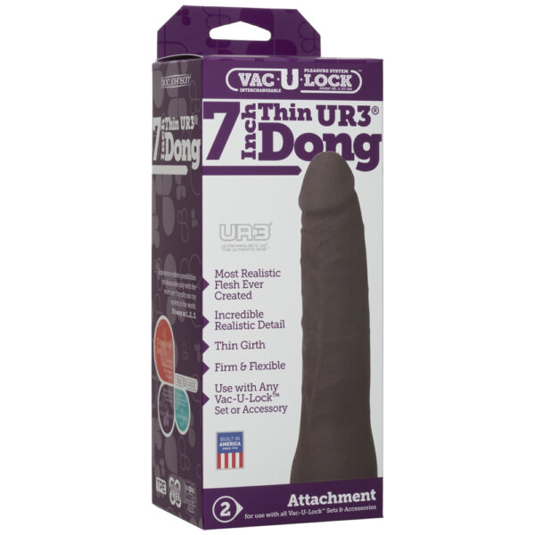 782421024451 Vac-U-Lock- 7" Thin ULTRASKYN Dong - Chocolate