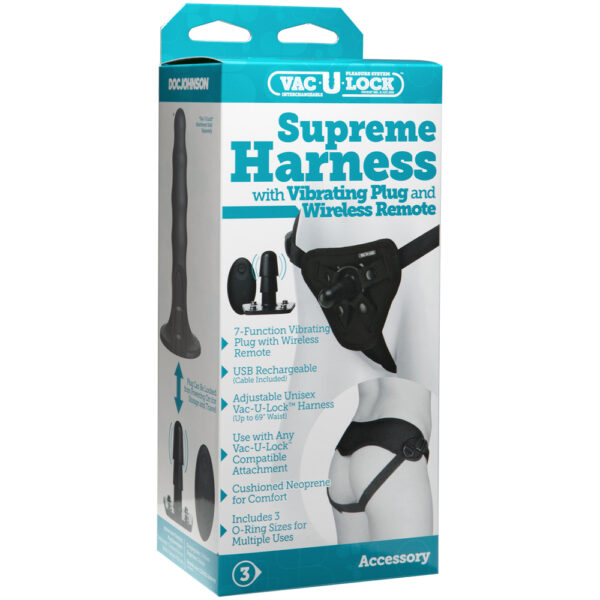 782421069407 Vac-U-Lock Supreme Harness With Vibrating Plug Black