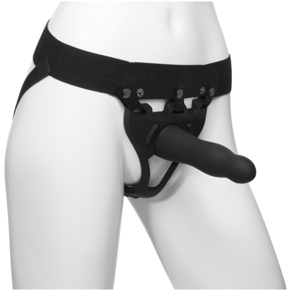 782421070328 2 Body Extensions Be Daring 2-Piece Set Silicone Harness with 7" Bulbed Dong Black