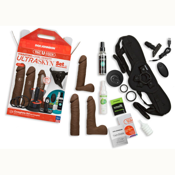 782421073473 3 Vac-U-Lock Vibrating Dual Density Ultraskyn Set With Wireless Remote Chocolate