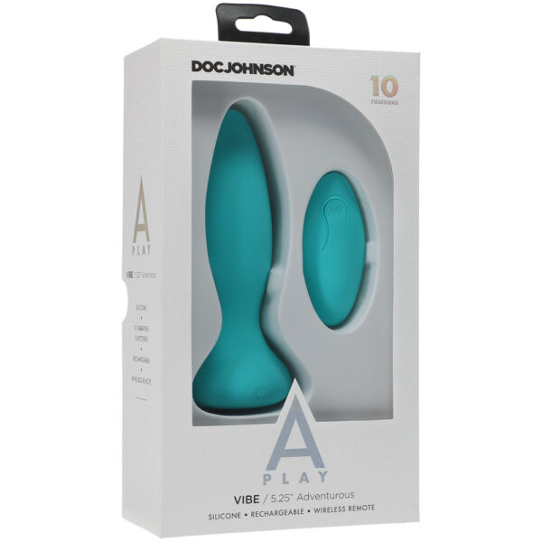 782421075620 A-Play Vibe Adventurous Rechargeable Silicone Anal Plug With Remote Teal