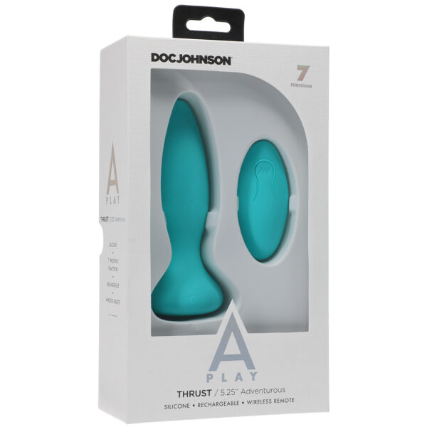 782421075668 A-Play Thrust Adventurous Rechargeable Silicone Anal Plug With Remote Teal