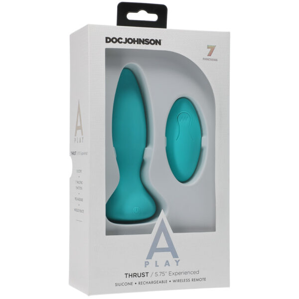 782421075682 A-Play Thrust Experienced Rechargeable Silicone Anal Plug With Remote Teal