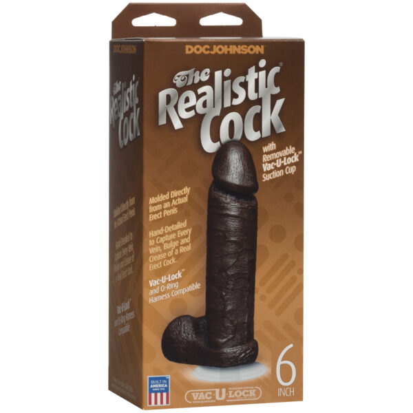 782421120801 The Realistic Cock - With Removable Vac-U-Lock Suction Cup - 6" - Chocolate