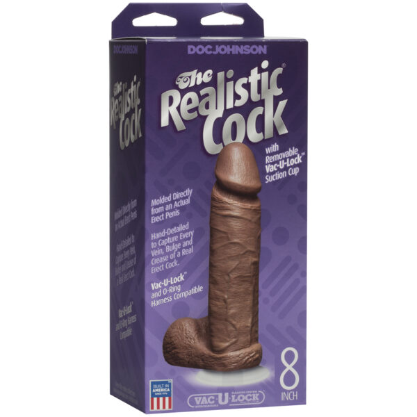 782421121402 The Realistic Cock - With Removable Vac-U-Lock Suction Cup - 8" - Caramel