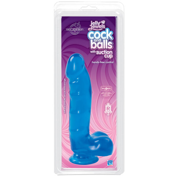 782421805913 Jelly Jewels - Cock And Balls With Suction Cup Sapphire