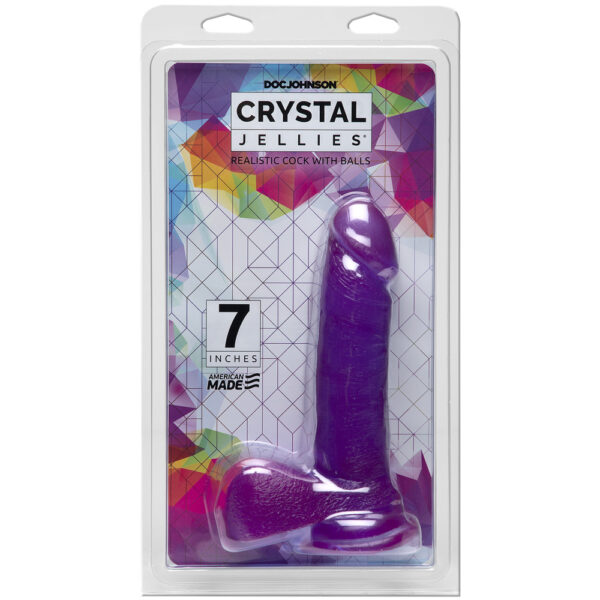 782421931018 Crystal Jellies 7" Realistic Cock With Balls Purple