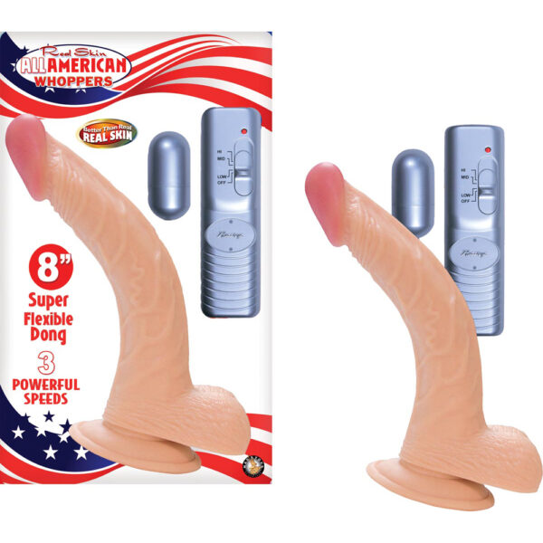 782631223118 All American Whoppers 8" Vibrating Dong With Balls & Bullet Flesh