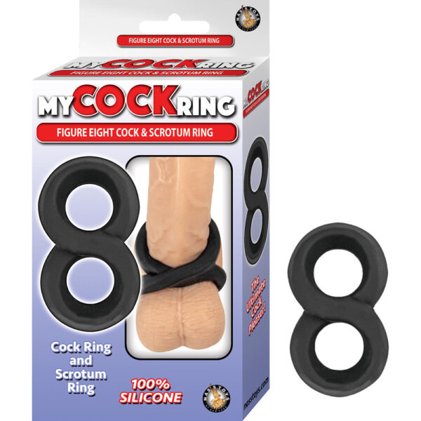 782631292107 My Cockring Figure Eight Cock & Scrotum Ring Black