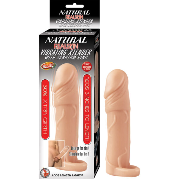 782631293111 Natural Realskin Vibrating Xtender With Scrotum Ring Flesh