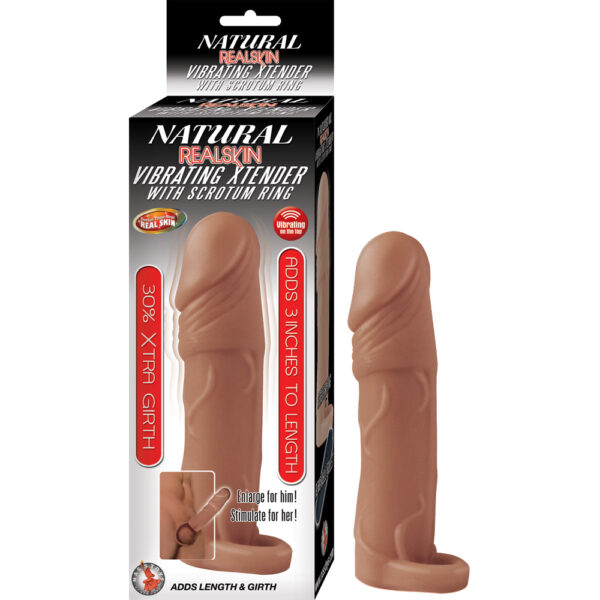 782631293128 Natural Realskin Vibrating Xtender With Scrotum Ring Brown