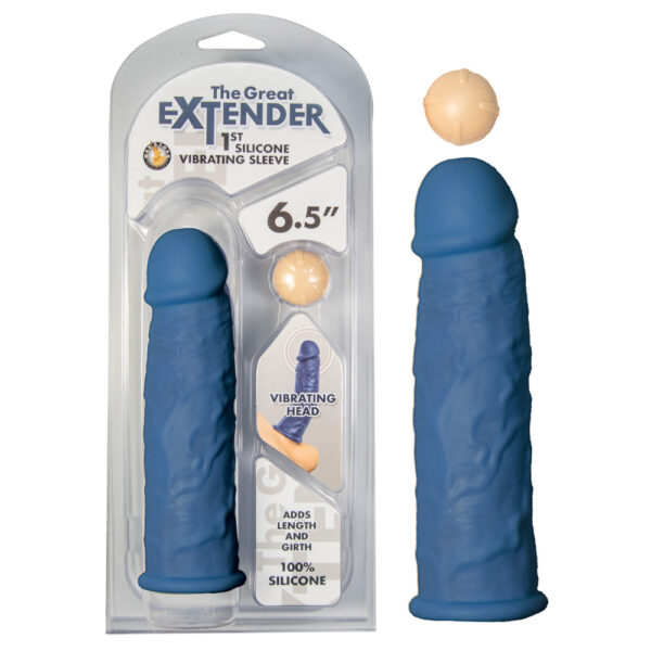 782631295924 The Great Extender 1st Silicone Vibrating Sleeve 6.5 Blue