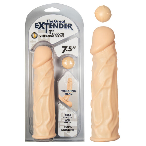 782631296013 The Great Extender 1st Silicone Vibrating Sleeve 7.5 Flesh