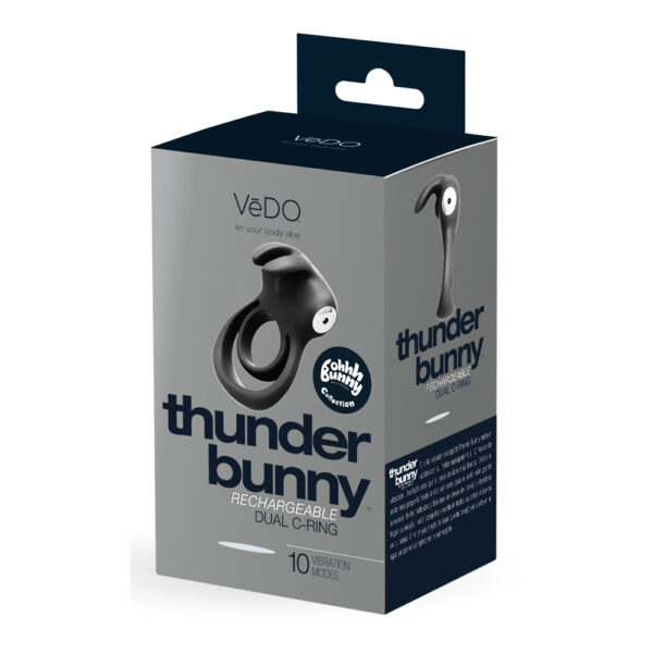 789185756840 Thunder Bunny Rechargeable Dual Ring Black Pearl