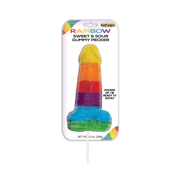 818631029761 Sweet & Sour Jumbo Rainbow Gummy Cock Pop
