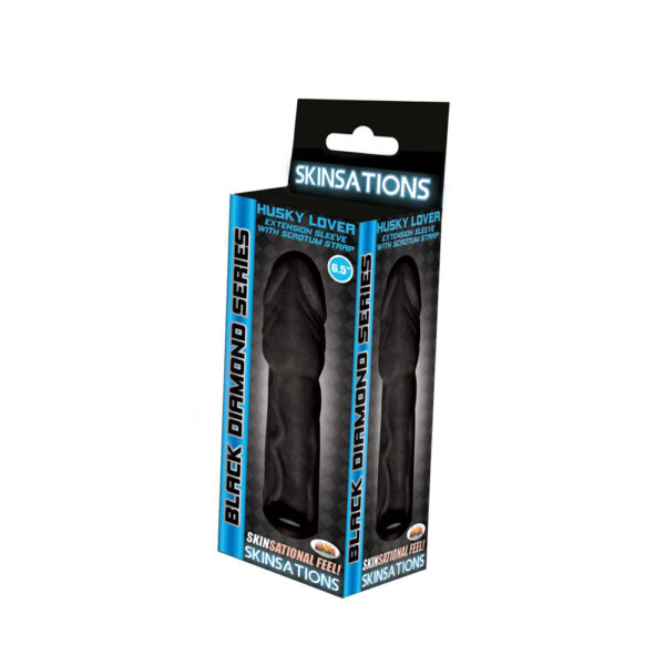 818631030576 Skinsations Black Diamond Series Husky Lover Extension Sleeve With Scrotum Strap 6.5"