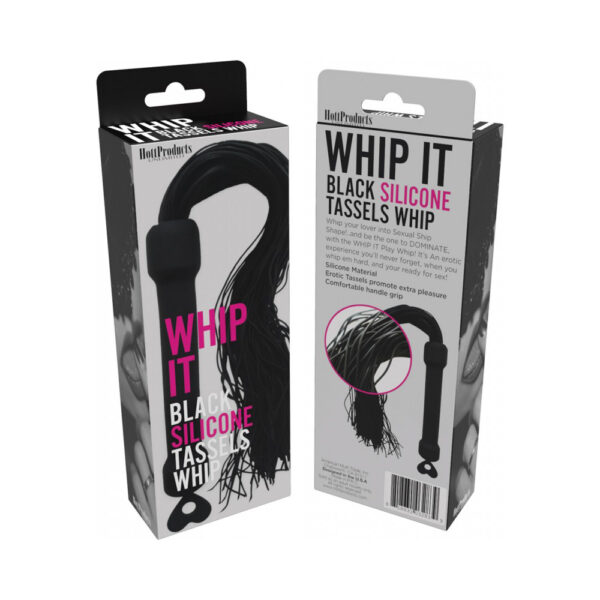 818631032839 Whip It Black Pleasure Whip With Tassels