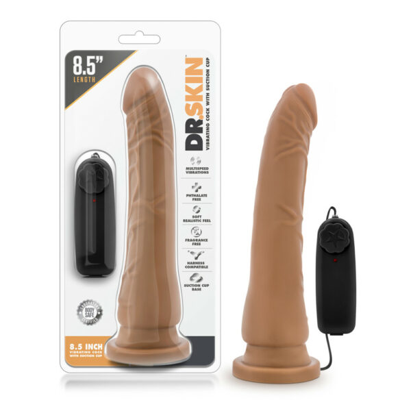 819835020806 Dr. Skin 8.5" Vibrating Realistic Cock With Suction Cup Mocha