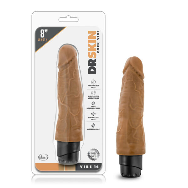 819835021254 Dr. Skin Cock Vibe 14 8" Vibrating Cock Mocha