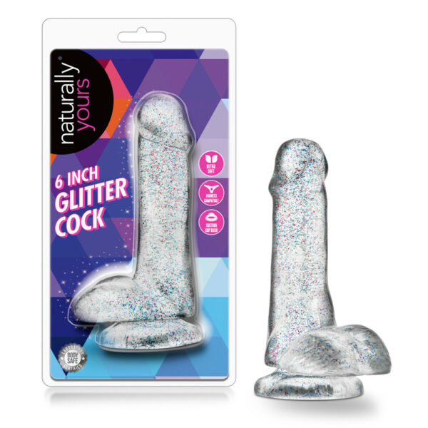 819835021360 Naturally Yours 6" Glitter Cock Sparkling Clear