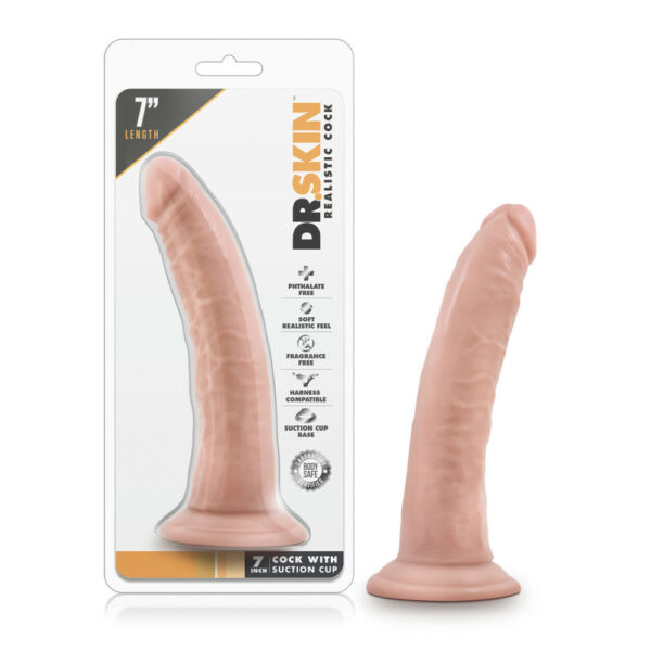 819835021407 Dr. Skin 7" Cock With Suction Cup Vanilla