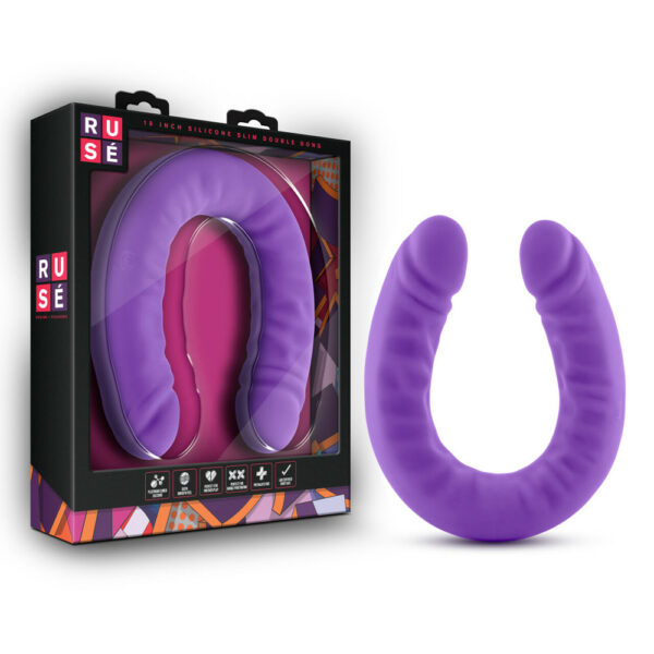 819835021582 Ruse 18" Silicone Slim Double Dong Hot Purple