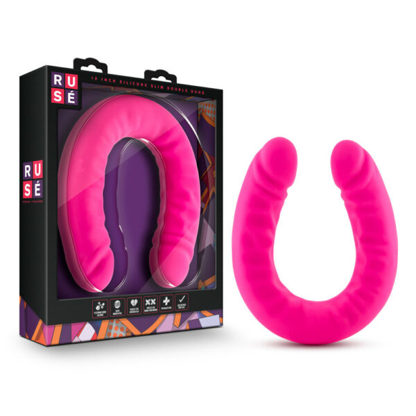 819835021599 Ruse 18" Silicone Slim Double Dong Hot Pink