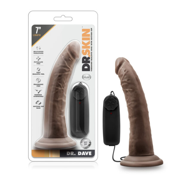 819835021919 Dr. Skin Dr. Dave 7" Vibrating Cock With Suction Cup Chocolate