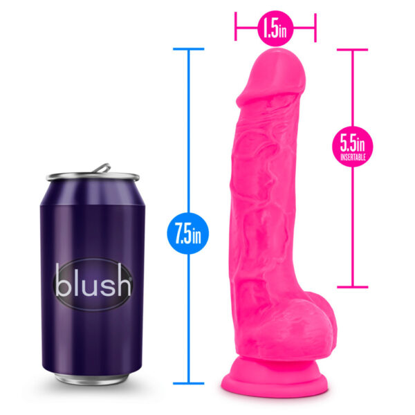 819835022084 3 Neo Elite 7.5" Silicone Dual Density Cock With Balls Neon Pink