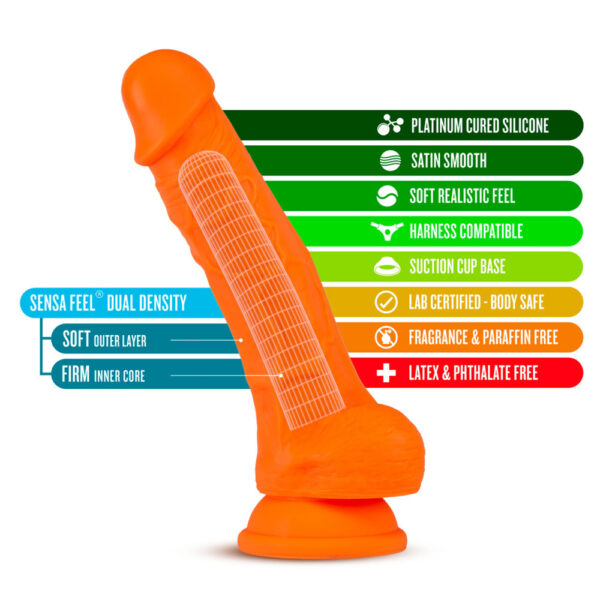 819835022091 2 Neo Elite 7.5" Silicone Dual Density Cock With Balls Neon Orange