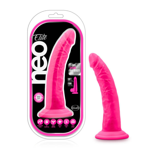 819835022107 Neo Elite 7.5" Silicone Dual Density Cock Neon Pink