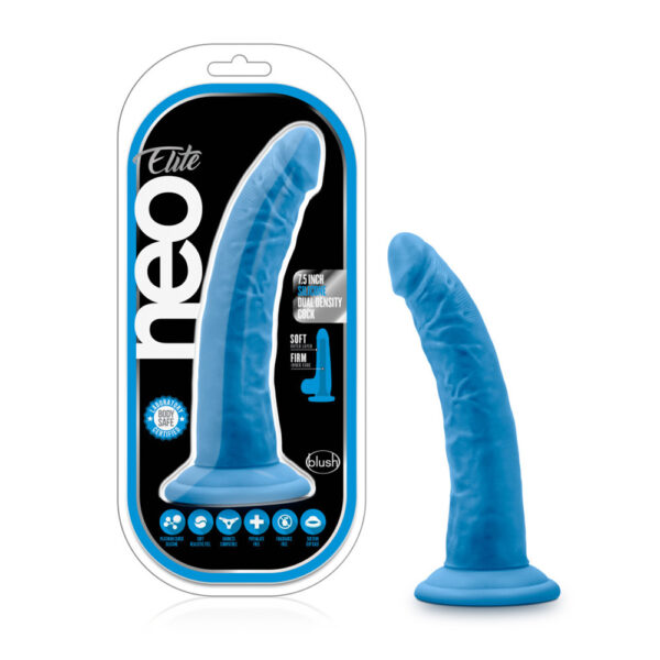 819835022114 Neo Elite 7.5" Silicone Dual Density Cock Neon Blue