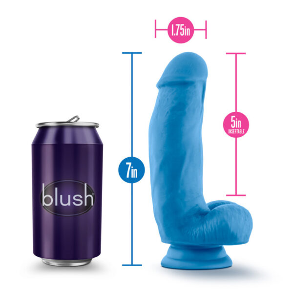 819835022138 3 Neo Elite 7" Silicone Dual Density Cock With Balls Neon Blue