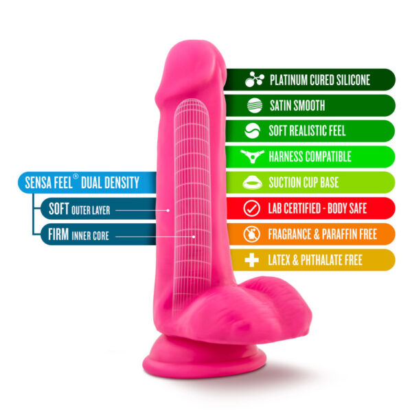 819835022145 2 Neo Elite 6" Silicone Dual Density Cock With Balls Neon Pink