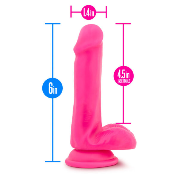 819835022145 3 Neo Elite 6" Silicone Dual Density Cock With Balls Neon Pink