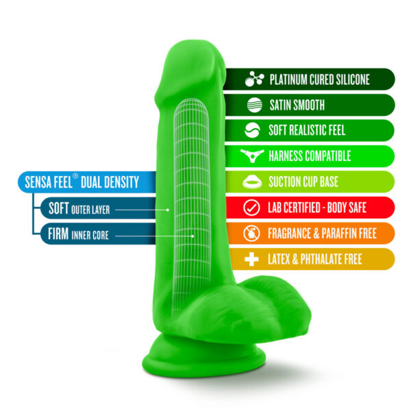 819835022152 2 Neo Elite 6" Silicone Dual Density Cock With Balls Neon Green