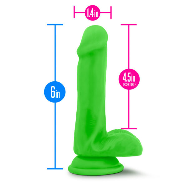 819835022152 3 Neo Elite 6" Silicone Dual Density Cock With Balls Neon Green