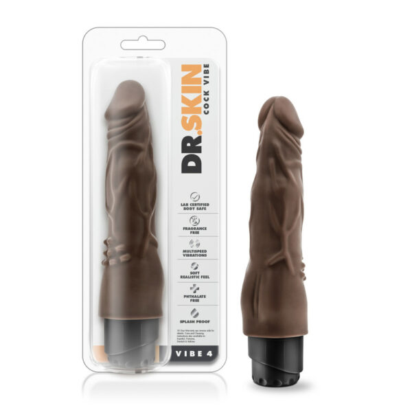 819835022244 Dr. Skin Cock Vibe 4 8" Vibrating Cock Chocolate