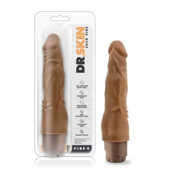 819835022251 Dr. Skin Cock Vibe 4 8" Vibrating Cock Mocha