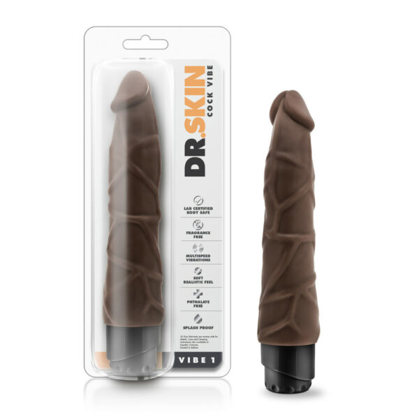 819835022268 Dr. Skin Cock Vibe 1 9" Vibrating Cock Chocolate