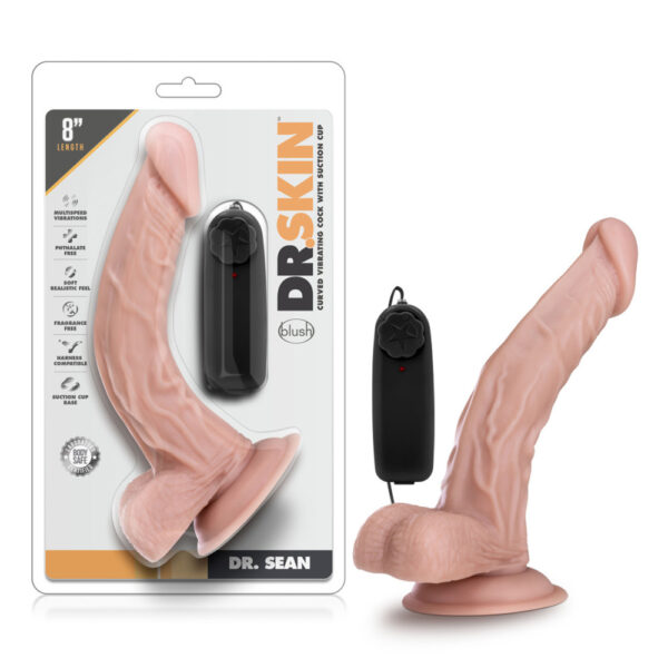 819835022350 Dr. Skin Dr. Sean 8" Vibrating Cock With Suction Cup Vanilla