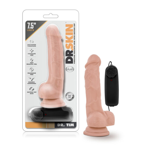 819835022367 Dr. Skin Dr. Tim 7.5" Vibrating Cock With Suction Cup Vanilla