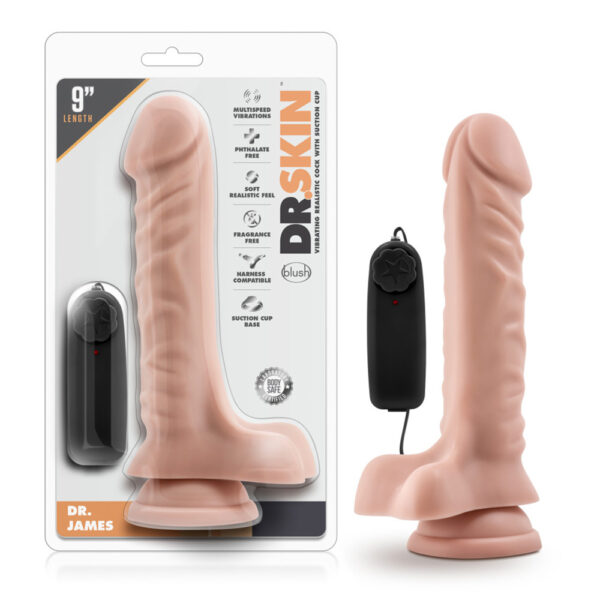 819835022398 Dr. Skin Dr. James 9" Vibrating Cock With Suction Cup Vanilla