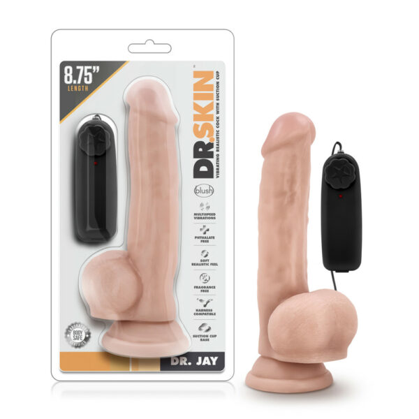 819835022404 Dr. Skin Dr. Jay 8.75" Vibrating Cock With Suction Cup Vanilla